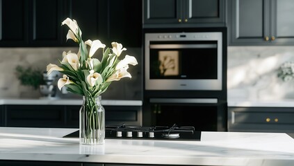 Elegant Kitchen Still Life: Calla Lilies on Modern Countertop