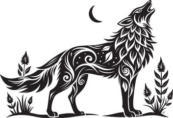 Fototapeta premium Wolf vector illustration silhouette printable png