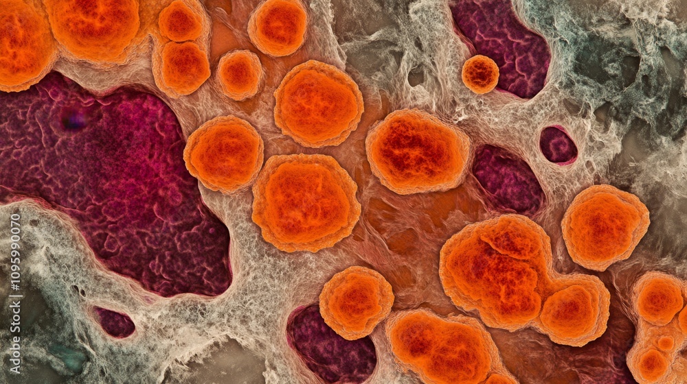 Aufkleber microscopic analysis of colorful cells laboratory setting scientific imaging digital visualization c