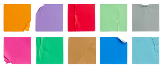 A set of colourful square paper sticker label isolated on white background.