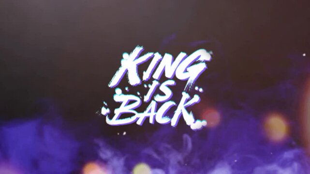 King is back Text animation cartoon doodle hand drawing motion graphics clip template with colorful lights animation. HD resolution with hyper realistic 4K black Background.