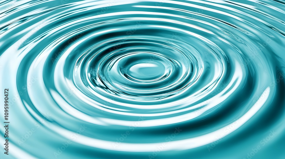 Poster abstract teal water ripples: a 3d render of concentric circles expanding outward, creating a smooth 