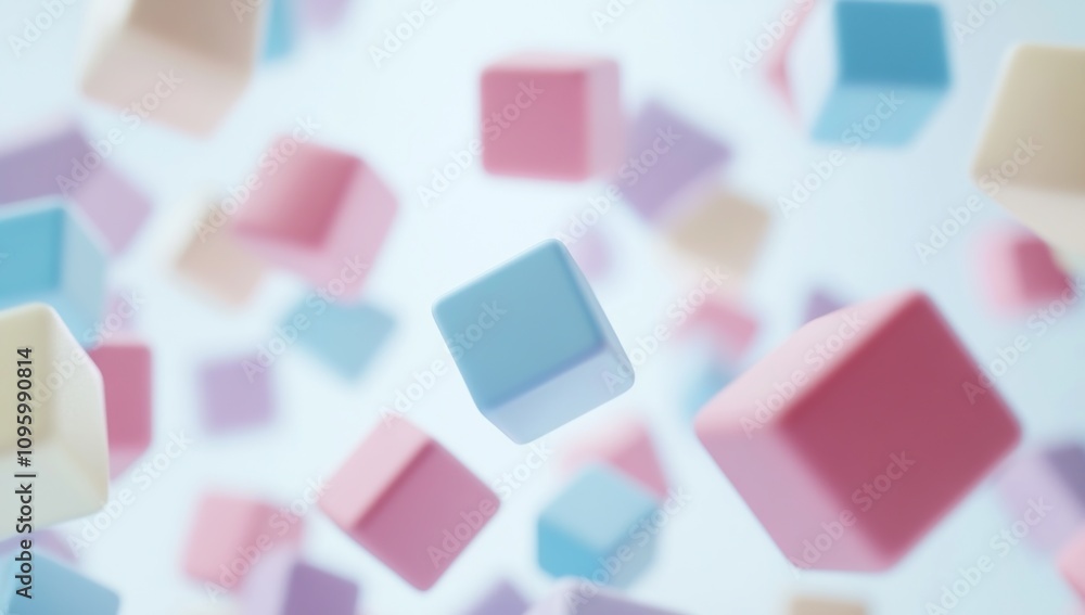 Poster pastel cubes floating in air: abstract 3d render