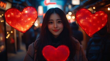 Social media, emoji and phone with woman in city for algorithm, notification and connection