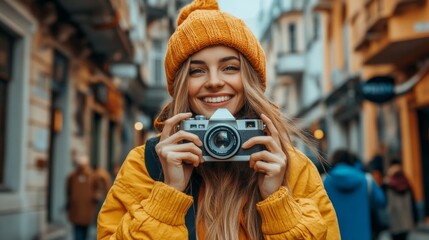 Social media, emoji and phone with woman in city for algorithm, notification and connection