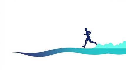 Fototapeta premium Dynamic Silhouette of a Runner on Abstract Waves Illustrating Motion, Energy, and Freedom in a Minimalist Style for Inspirational and Motivational Themes