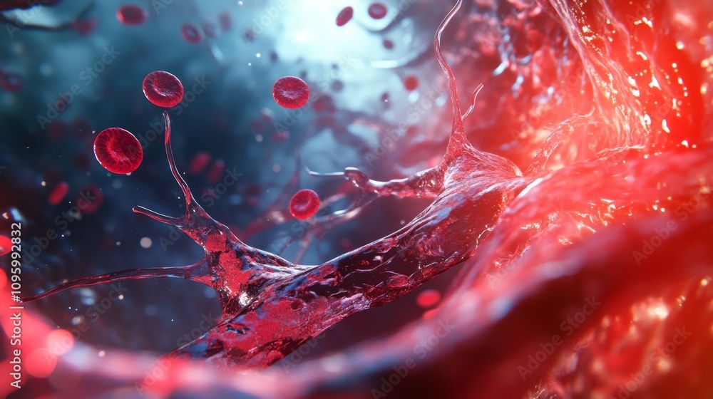 Poster dynamic blood flow visualization abstract science concept digital art macro view vibrant colors for 