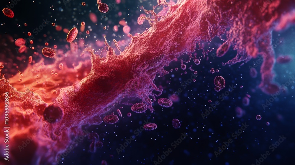 Poster dynamic microscopic visualization of cellular activity science lab abstract art digital environment 