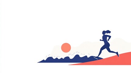 Silhouette of a Female Runner at Sunset with Waves in the Background, Symbolizing Health, Fitness, and Motivation for Outdoor Activities and Exercise Enthusiasts