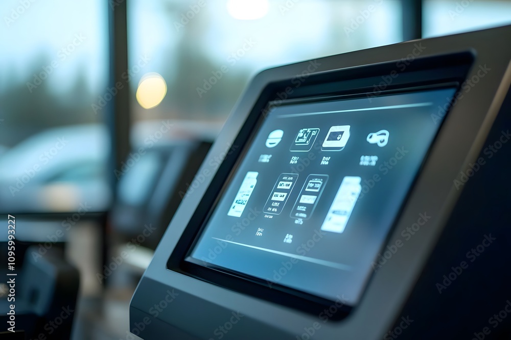 Aufkleber a close-up of a touchscreen interface at a self-service kiosk.
