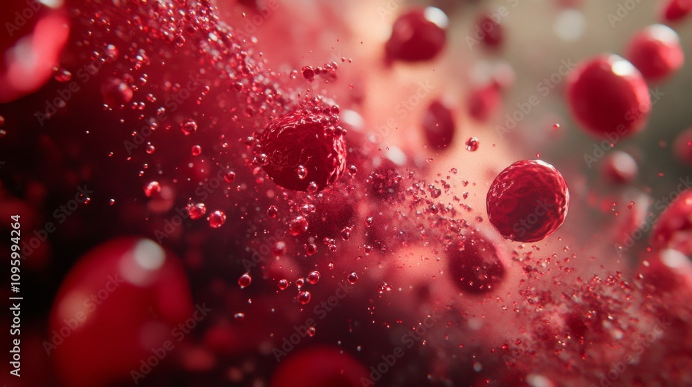 Poster dynamic red liquid droplets abstract science concept digital art macro view fluid motion for visual 
