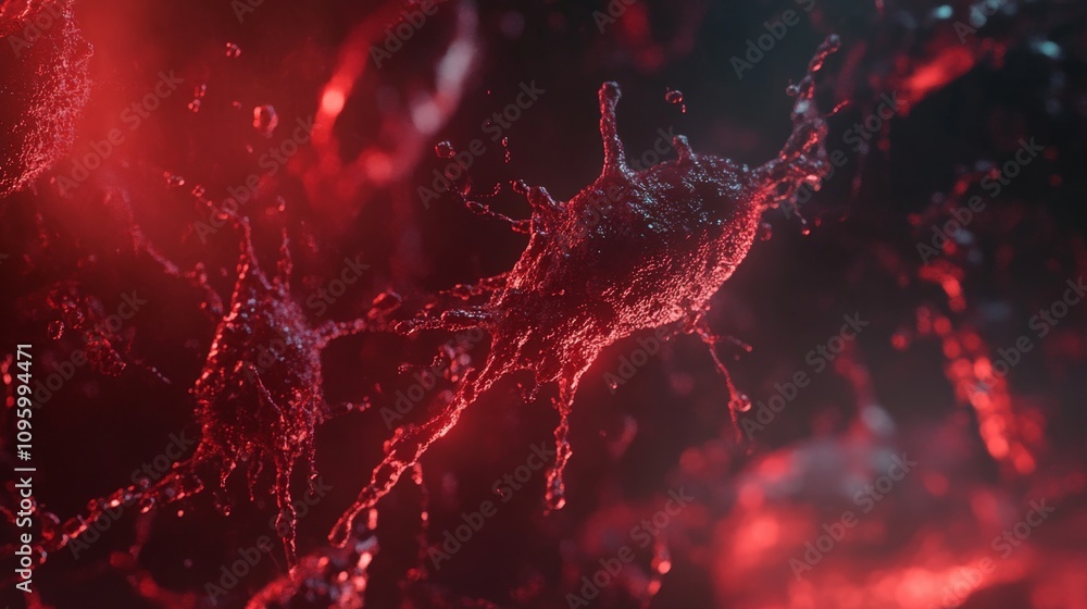 Poster dynamic red liquid splashing dark background abstract art studio setting close-up view energy and mo