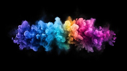 Vivid Colorful Smoke Explosion on Black Background, Ethereal Abstract Art with Swirling Shades of Blue, Aqua, Yellow, Red and Pink, Stunning Visual for Creative Projects