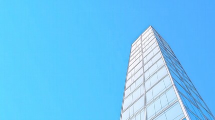Modern Skyscraper Reaching Towards the Clear Blue Sky with Reflective Glass Windows and Minimalist Architectural Design in a Urban Setting