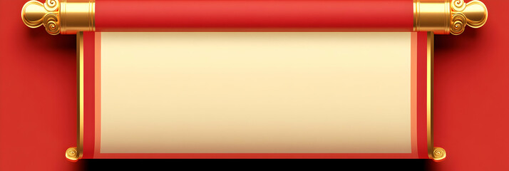 3D Render of Elegant Red and Gold Scroll with Blank Parchment for Text or Message