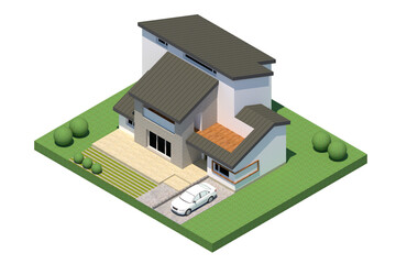 3D rendering illustration of a two-story detached house