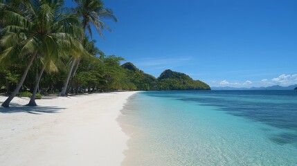 Fototapeta premium Relaxing beach day at a tropical paradise scenic shoreline natural beauty warm sun vibrant colors coastal serenity