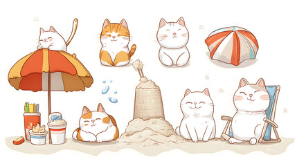 Naklejka premium Whimsical and vibrant pop art illustrations of quirky cats in playful scenarios, featuring editable text spaces for versatile use in posters, banners, and promotional designs.