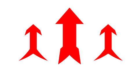 arrows red icon isolated on white background. set of three ( 3 ) arrow up sign. upward directio