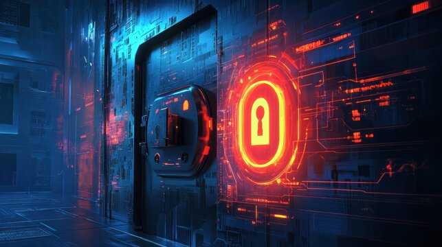 cybersecurity concept, user privacy security and encryption, secure internet access Future technology and cybernetics, screen padlock.