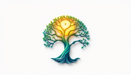 Obraz premium A tree with a sun shining on it.