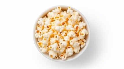 bowl of popcorn isolated on white background top view