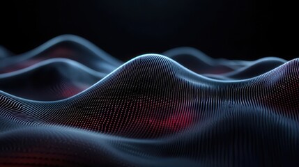 Obraz premium Abstract 3D Rendering of Flowing Particle Waves with Red and Blue Hues, Creating a Dynamic Digital Background