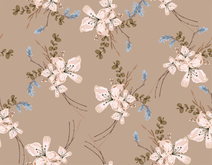 rendy Stylish  Hand drawn  Fall / winter Botanical Floral seamless Pattern,  Vector Flowers  illustration
