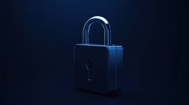 Digital padlock for computing system on dark blue background, cyber security technology for fraud prevention and privacy data network protection concept
