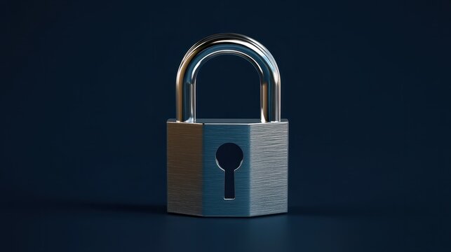 Digital padlock for computing system on dark blue background, cyber security technology for fraud prevention and privacy data network protection concept