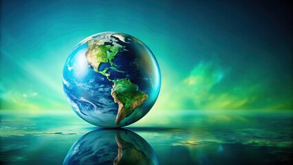 Fototapeta premium Earth on a Glossy Sphere - Stunning Planetary View with Copy Space for Creative Projects, Space Exploration, Global Awareness, Nature, and Environmental Themes