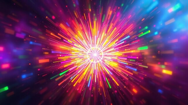 A shimmering aura of colors surrounding a central foAn explosion of bright colors in a seemingly random pattern, vibrant hues, abstract pattern, kinetic energy