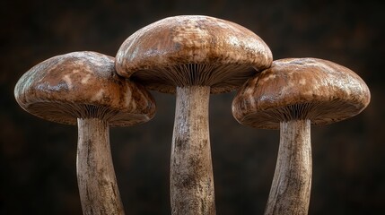 Drumstick Mushroom with Three Chapel-Like Stems in Detailed Close-Up View