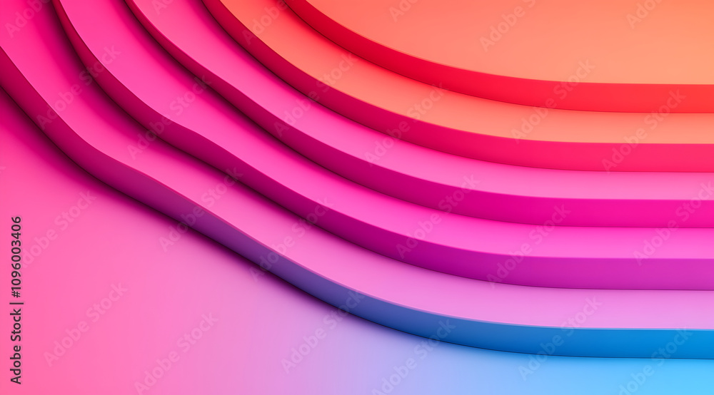 Poster a vibrant gradient of curved lines in pink and blue hues, creating a dynamic and modern abstract bac