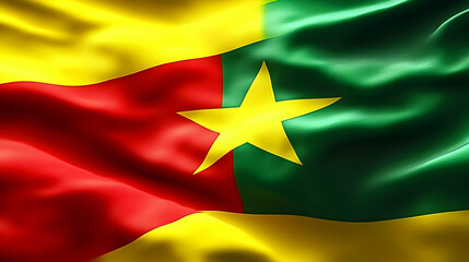 3D Render of a Waving Flag with Red, Yellow, and Green Colors and a Yellow Star in the Center