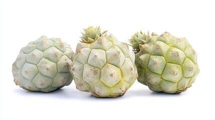Obraz premium Three pale green spiky fruits isolated on white.