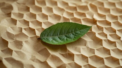 Green leaves on brown honeycomb wrapping paper are eco-friendly.