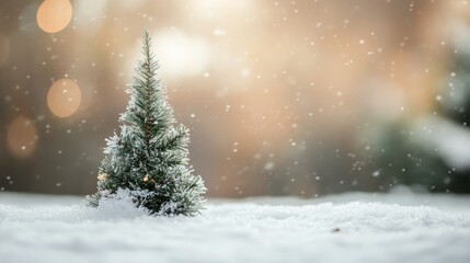 Photo of empty white snow with Christmas tree