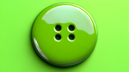 Fototapeta premium Glossy Green Four-Hole Button 3D Render on Lime Background: A vibrant, realistic digital illustration of a shiny, green button against a contrasting lime backdrop.