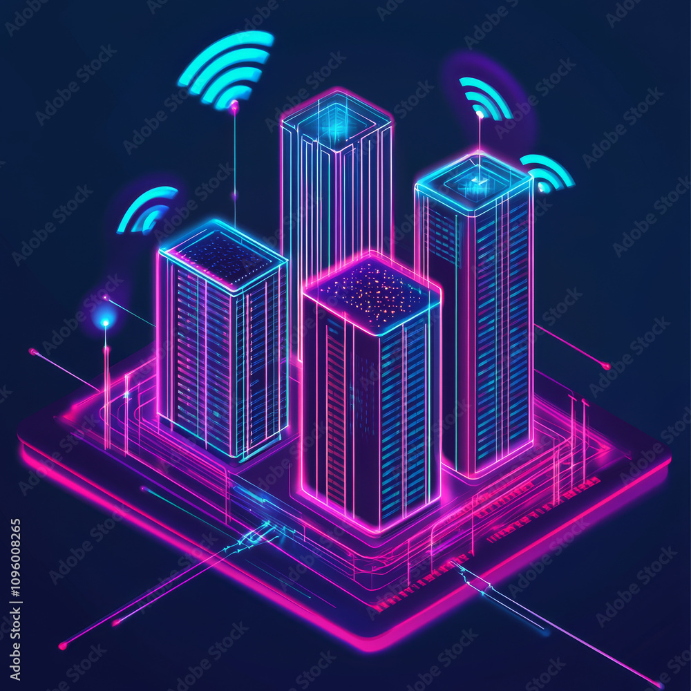 Poster a vector illustration depicting 5g technology with a computer network connection line linking variou