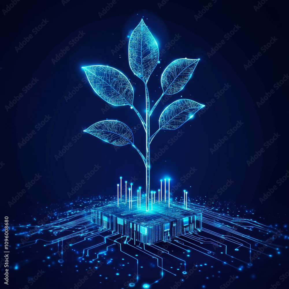 Poster an abstract digital concept showcasing the evolution of artificial intelligence, represented by a sp