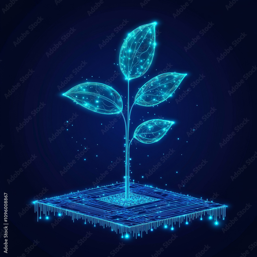 Poster an abstract digital concept showcasing the evolution of artificial intelligence, represented by a sp