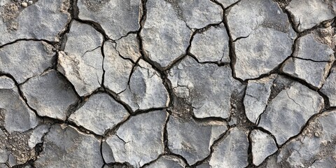 Obraz premium Dry cracked ground creates a unique texture for design and serves as an interesting background. This dry cracked ground showcases natural patterns perfect for various creative projects.