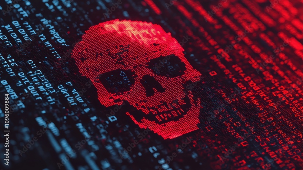 Aufkleber digital skull cyber security hacking data breach malware threat