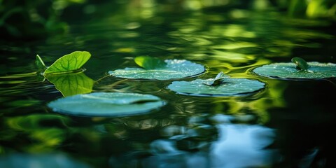 Closeup view of plants in a tranquil lake, showcasing stunning reflections in the water. The plants in the lake create a serene atmosphere, enhancing the natural beauty of the surroundings.