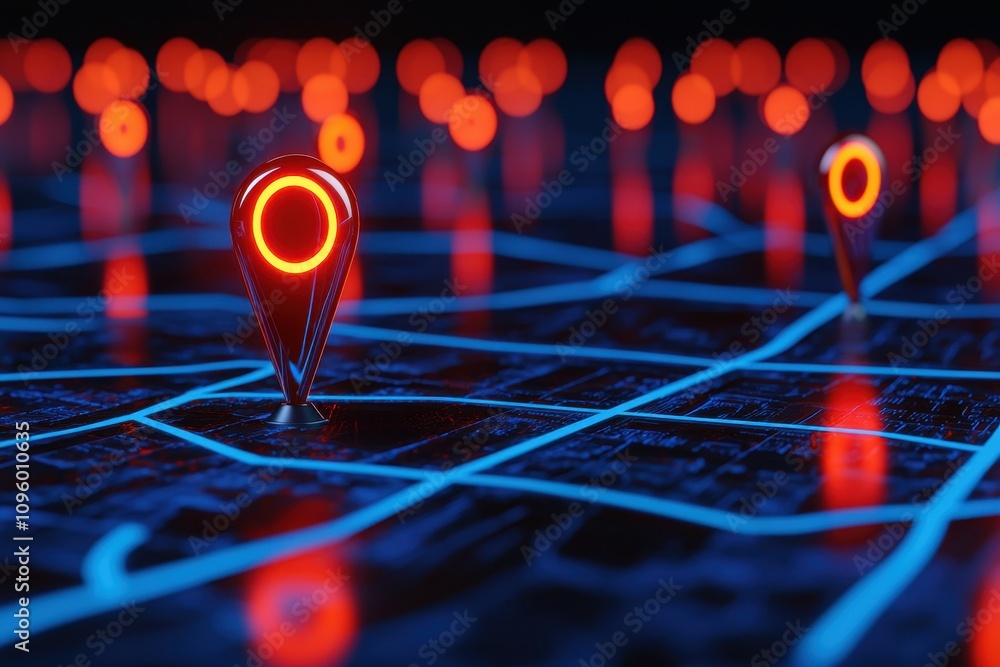 Poster futuristic gps navigation illuminated map location pin