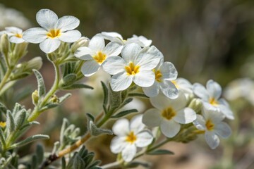 Obraz premium Close-up of white sage flowers with yellow centers, white, sage, botanical, yellow
