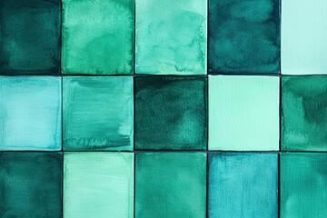 Fototapeta premium Abstract Green Watercolor Tiles Texture Background Design Art