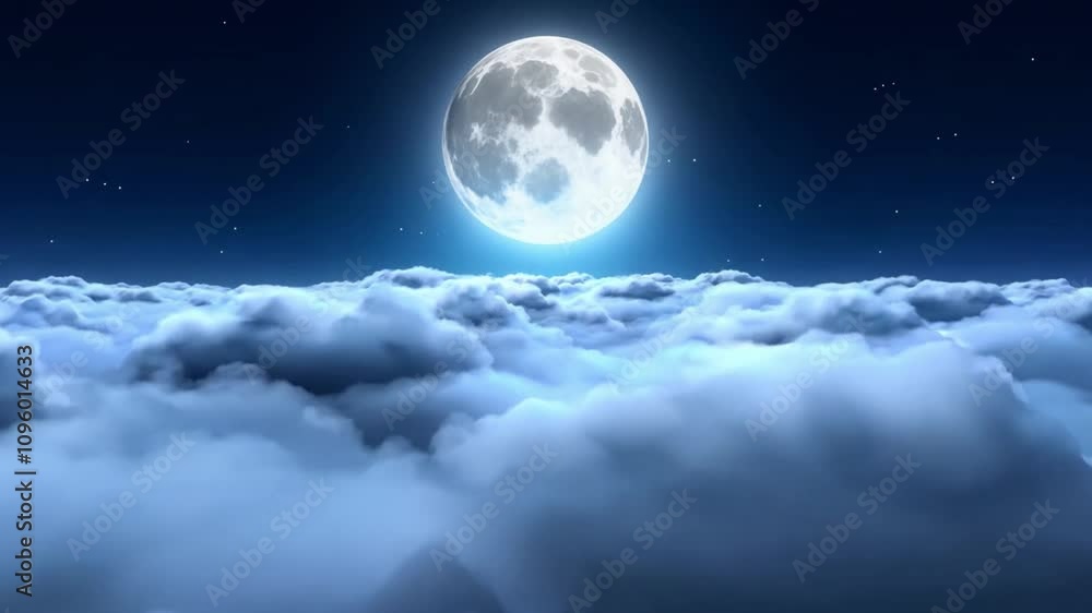 Poster the full moon casts a luminous glow on thick clouds, creating a magical atmosphere under a starry ni