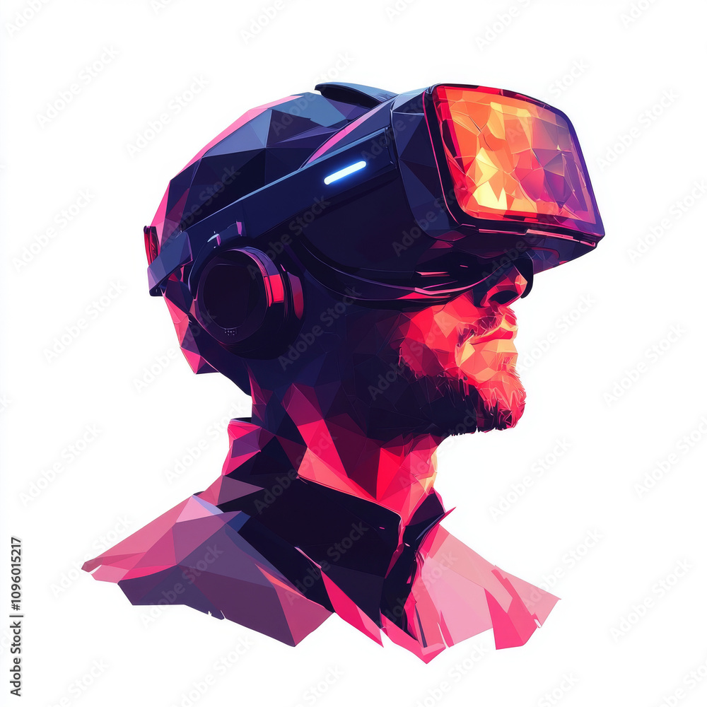 Poster a low-poly vector illustration of a virtual augmented reality helmet, symbolizing innovation in medi